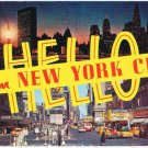 New York Postcard NYC Hello Skyline Night Times Square