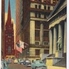 New York Postcard NYC Wall Street Looking Toward Historic Trinity Church