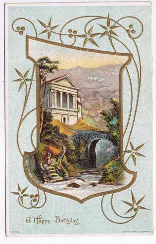 Greetings Postcard Embossed Birthday Building Staircase Underground Entrance