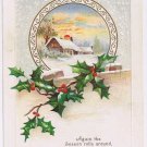 Postcard Embossed Accept My Christmas Wishes Cottage Sunset Mistletoe 1922