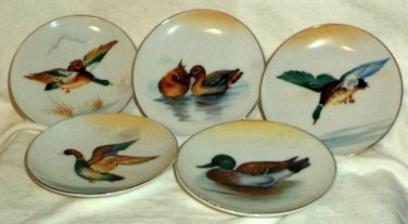 Pin Dish or Butter Pats (5) Ducks Made in Japan Backstamp UGS Hanging Loops