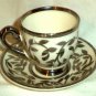 Myott & Sob Demitasse Cup & Saucer White Silver Lustre Leafs & Trim England