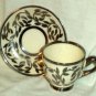 Myott & Sob Demitasse Cup & Saucer White Silver Lustre Leafs & Trim England