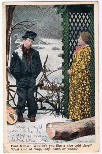 Comic Postcard Chop Lady Lamb Wood Fellow