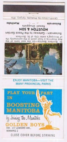 Matchbook Cover Houston & Son Druggist Boissevain Manitoba Golden Boys Basilica