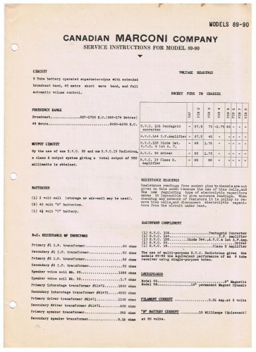 Canadian Marconi Radio Service Instructions Model 89-90