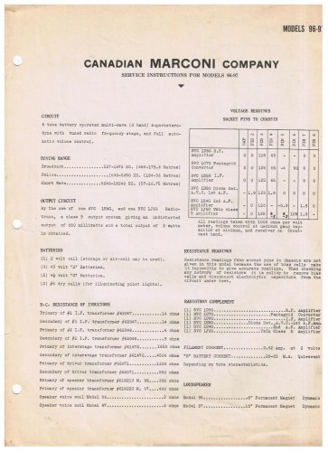 Canadian Marconi Radio Service Instructions Model 96-97