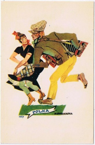 Postcard Polish Dance Folk Costumes Polka by Stryjenska