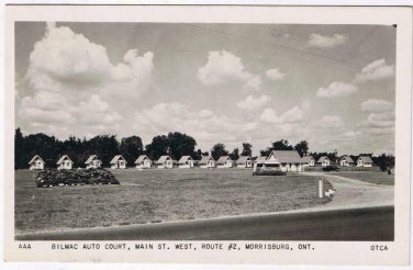 Ontario Postcard RPPC Morrisburg Bilmac Auto Court Mont & Brock RPO Cancel