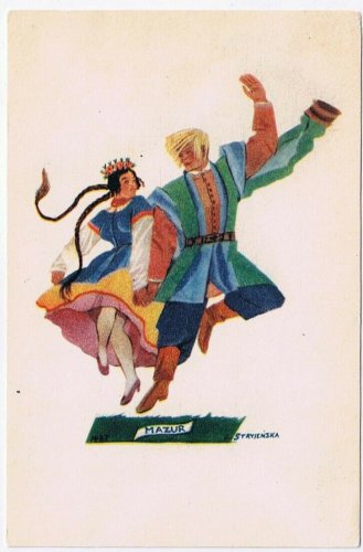 Postcard Polish Dance Folk Costumes Mazur by Stryjenska