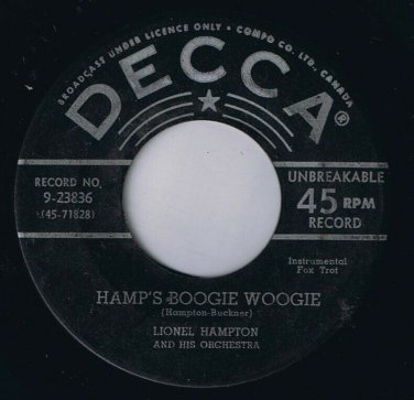 Lionel Hampton Hamp's Boogie Woogie 45 rpm Tempo's Boogie Canadian Pressiing