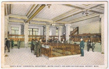 Postcard North Wing Commercial Dept Wayne County Home & Savings Bank Detroit MI