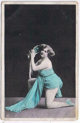 Postcard Lady Posing With Mirror