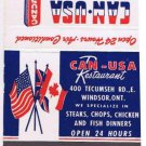 Matchbook Cover Can-Usa Restaurant Windsor Ontario
