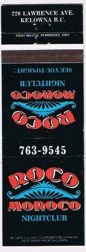 Matchbook Cover Roco Moroco Night Club Kelowna Britsh Columbia