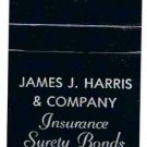 Matchbook Cover James J Harris Insurance Charlotte North Carolina