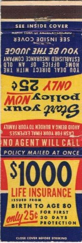 Matchbook Cover American Life & Accident Insurance St Louis Missouri Yellow