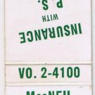Matchbook Cover MacNeil Insurance Agency Lexington Massachusetts