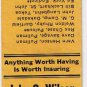 Matchbook Cover John G Wilson Insurance Fullman Washington Flatiron Bldg