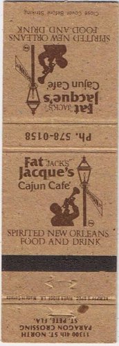 Matchbook Cover Fat Jacques Jacks Cajun Cafe Paragon Crossing St Pete Florida