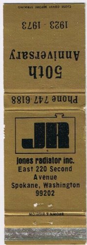 Matchbook Cover Jones Radiators Spokane Washington