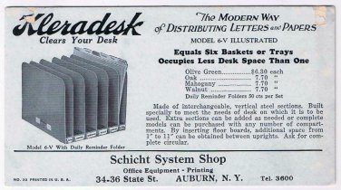 Auburn New York Advertising Card Ink Blotter Schicht System Shop Kleradesk