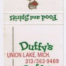 Matchbook Cover Duffy's Country Inn Union Lake Michigan
