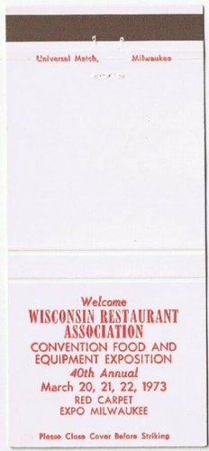 Matchbook Cover Wisconsin Restaurant Association Expo Milwaukee Wisconsin