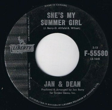 Jan & Dean She's My Summer Girl 45 rpm Surf City Canadian Pressing