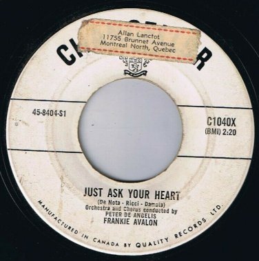 Frankie Avalon Just Ask Your Heart 45 rpm Two Fools Canadian Pressing