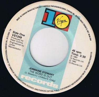 Jermaine Stewart The Word Is Out 45 rpm Word Instrumental Canadian Pressing