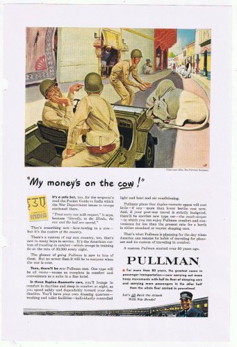 Pullman Train Cars Print Ad Money's On The Cow American Railroads Thought 1940s