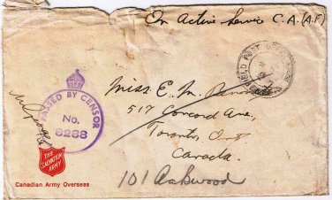 On Active Service Envelope Field Post Office Passed Censor Mark Salvation Army
