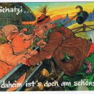 Germany Postcard Drunk Kissing Pig Schatzi daheim ist's doch am schonsten
