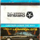 Matchbook Cover 1985 Chrysler Canada Le Baron GTS