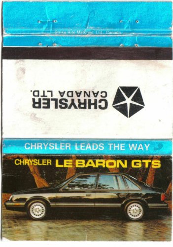 Matchbook Cover 1985 Chrysler Canada Le Baron GTS