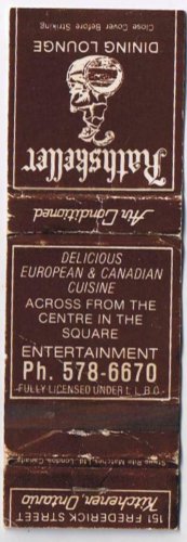 Ontario Matchbook Cover Kitchener Rathskeller Dining Lounge