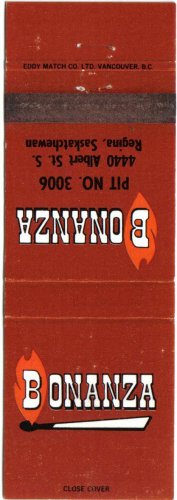 Saskatchewan Matchbook Cover Regina Bonanza Steak House Pit No. 3006