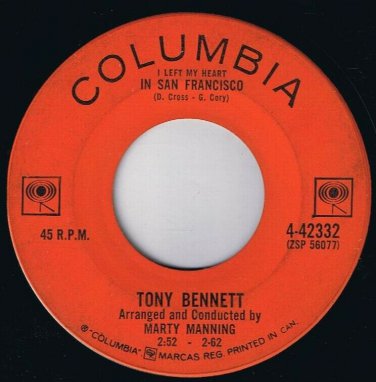 Tony Bennett I Left My Heart In San Francisco 45 rpm Once Upon A Time Cdn Press