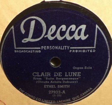 Ethel Smith Clair De Lune 78 rpm Largo Decca