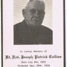 Prayer Card Rev Joseph Collins 1892-1974 Parry Sound Trout Creek Cambellford