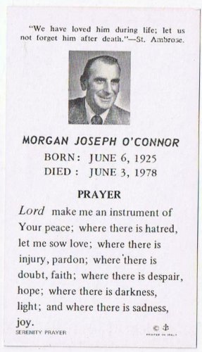 Prayer Card Morgan Joseph O'Connor Serenity Prayer