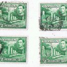 Cyprus King George VI 1/2 Piastre Stamps (4) Used VG