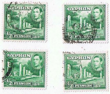 Cyprus King George VI 1/2 Piastre Stamps (4) Used VG