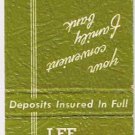 Matchbook Cover Lee Savings Bank Lee Massachusetts Safe Deposit Box