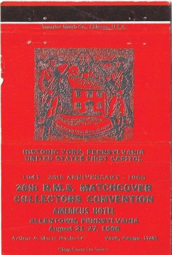 Matchbook Cover RMS Americus Hotel Allentown PA Red Historic York 1966
