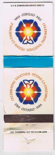 Matchbook Cover 200 Years Ontario 1784-1982 Celebrating Together