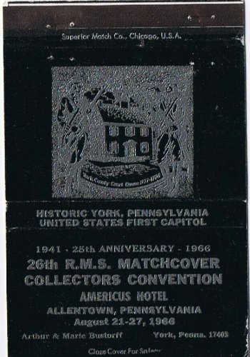 Matchbook Cover RMS Americus Hotel Allentown PA Black Historic York 1966