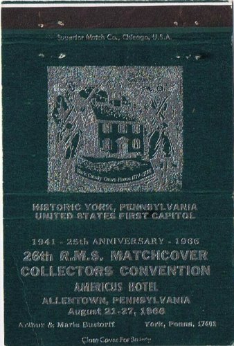 Matchbook Cover RMS Americus Hotel Allentown PA Green Historic York 1966
