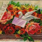Greeting Postcard Embossed Dove With Message Roses Curtain Made Germany